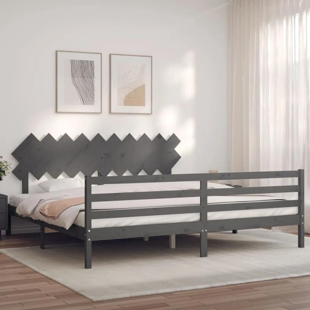 Πλαίσιο Κρεβατιού με Κεφαλάρι Γκρι 200x200 εκ. Μασίφ Ξύλο - Γκρι