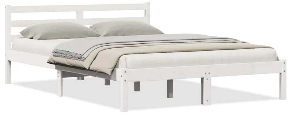 vidaXL Κρεβάτι με κεφαλάρι Λευκό 210 x 140 εκ Μασίφ ξύλο πεύκου
