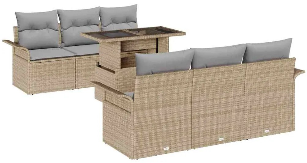vidaXL Σετ Καναπέ Κήπου με μαξιλάρι 7 pcs Μπεζ Πολυ ράταν