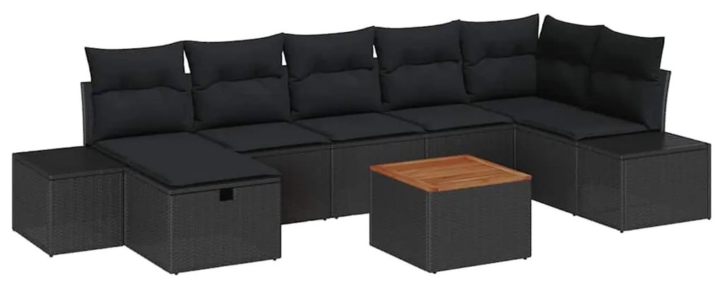 vidaXL Σετ Καναπέ Κήπου με μαξιλάρι 8 pcs Μαύρο Πολυ ράταν