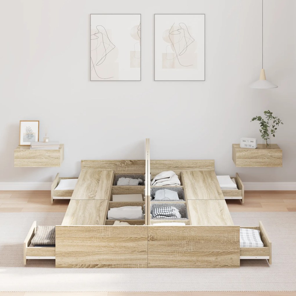 vidaXL Κρεβάτι με αποθηκευτικό χώρο Sonoma Δρυς 120 x 200 cm
