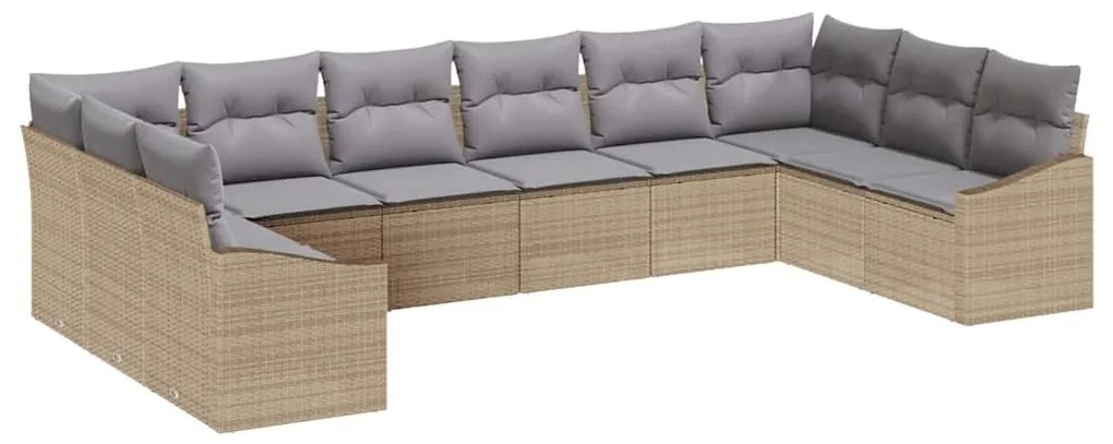 vidaXL Σετ Καναπέ Κήπου 10 pcs Μπεζ Πολυ ράταν