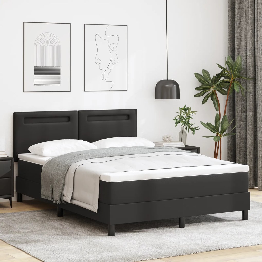 vidaXL Κρεβάτι με Ελατήριο και Στρώμα Μαύρο 140x200 εκ Συνθετικό Δέρμα