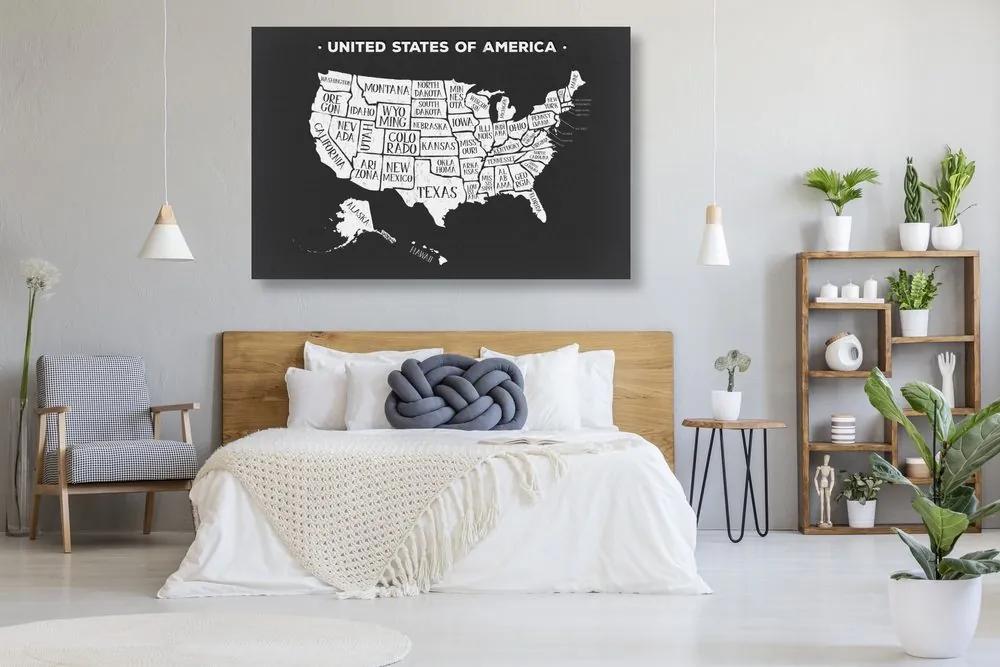 Εικόνα εκπαιδευτικού χάρτη από φελλό των ΗΠΑ σε ασπρόμαυρο - 120x80  peg
