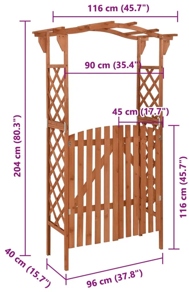 vidaXL Αψίδα Κήπου με Πόρτα 116 x 40 x 204 εκ. από Μασίφ Ξύλο Ελάτης