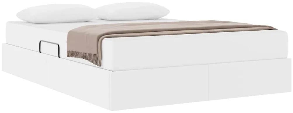 vidaXL Κρεβάτι με αποθηκευτικό χώρο και στρώμα 2 pcs Λευκό Δέρμα