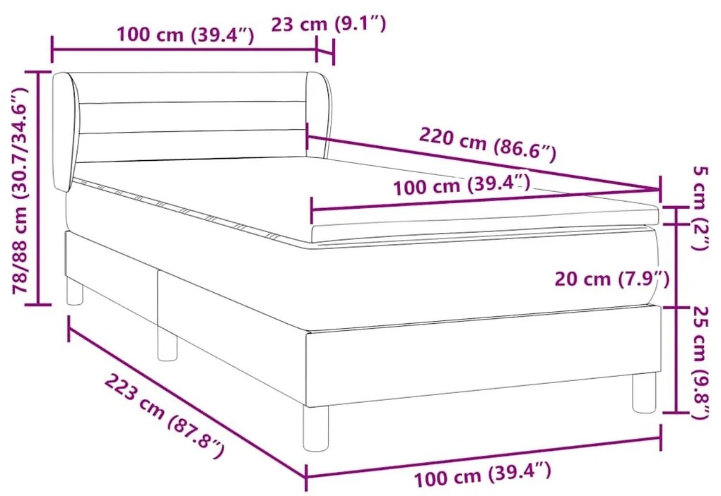 Box Spring κρεβάτι με στρώμα σκούρο μπλε 100x220 cm Βελούδινο - Μπλε