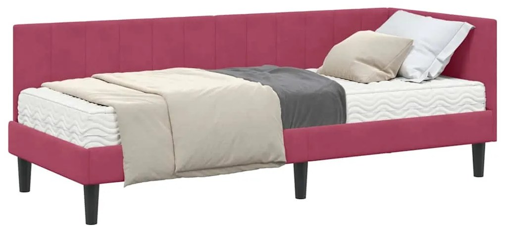 vidaXL Κρεβάτι Γωνίας με στρώμα Μπορντό 80 x 200 cm Βελούδο