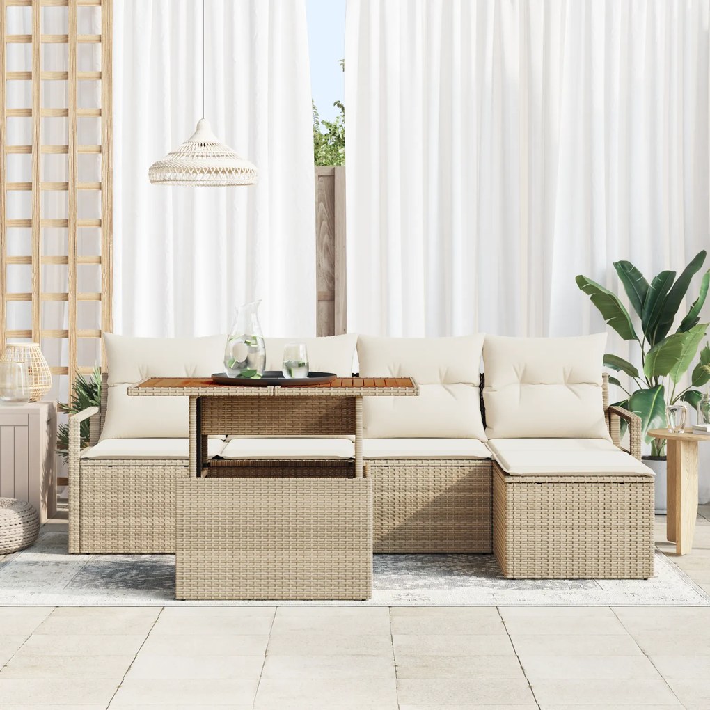 vidaXL Σετ Καναπέ Κήπου με μαξιλάρι 6 pcs Μπεζ και Κρέμα Μεσαίο