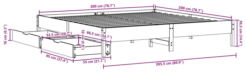 Σκελετός Κρεβ. Χωρίς Στρώμα Λευκό 200x200 εκ Μασίφ Πεύκο - Λευκό