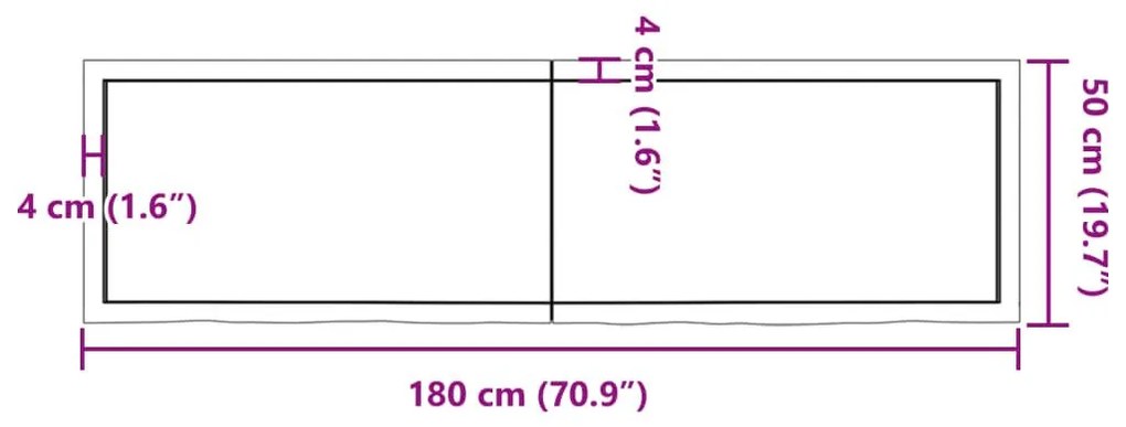 Ράφι Τοίχου 180x50x(2-6) εκ. από Ακατέργαστο Μασίφ Ξύλο Δρυός - Καφέ