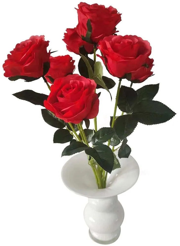 Τεχνητό Μπουκέτο Τριαντάφυλλο Royal 6781-7 55cm Red Supergreens Leather,Plastic