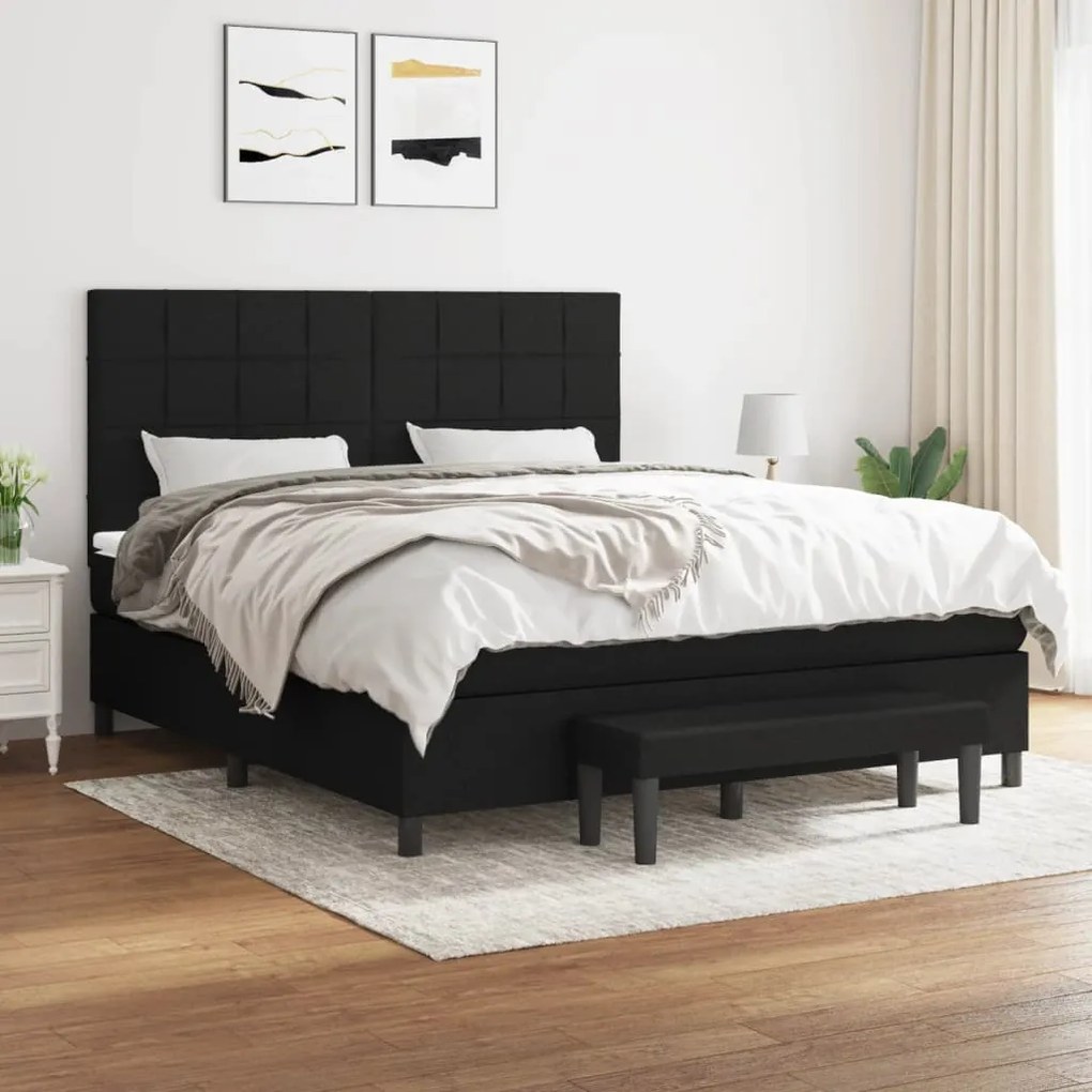 vidaXL Κρεβάτι Boxspring με Στρώμα Μαύρο 160x200 εκ. Υφασμάτινο