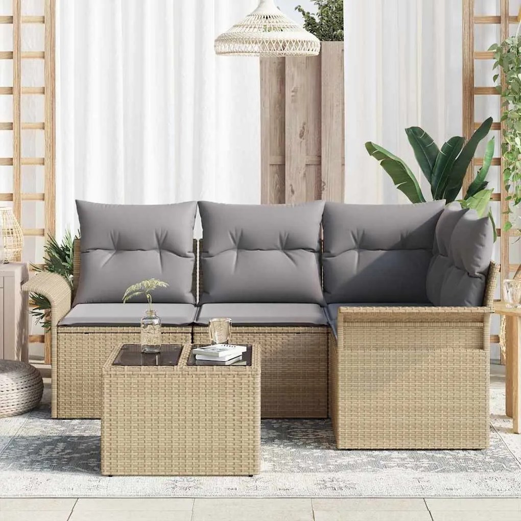 vidaXL Σετ Καναπέ Κήπου με μαξιλάρι 5 pcs Μπεζ Πολυ ράταν