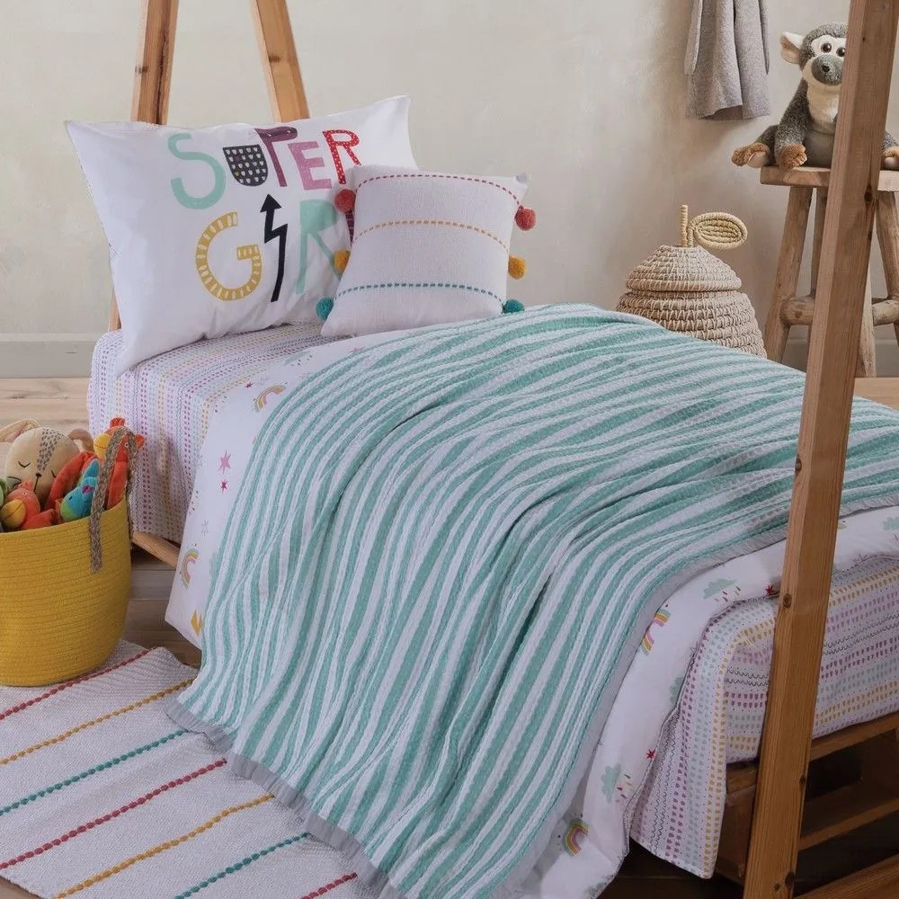 Κουβέρτα Παιδική Happy Stripe Mint Nef-Nef Μονό 160x240cm 100% Cotton