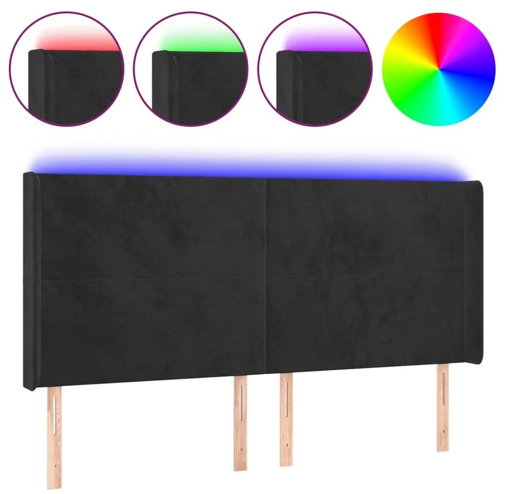 Κεφαλάρι Κρεβατιού LED Μαύρο 163x16x118/128 εκ. Βελούδινο - Μαύρο