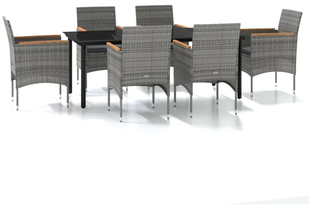 vidaXL Σετ Τραπεζαρίας Κήπου 7 τεμ. Γκρι / Μαύρο με Μαξιλάρια