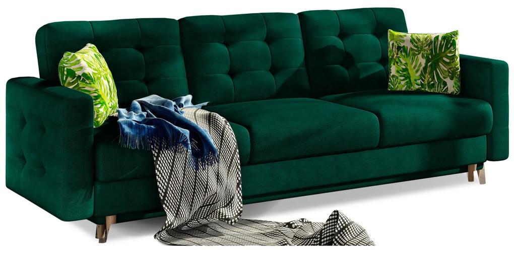 Καναπές κρεβάτι Elyria 111, Λειτουργία ύπνου, Πράσινο,  Αποθηκευτικός χώρος, 233x92x93cm, Πόδια: Ξύλο