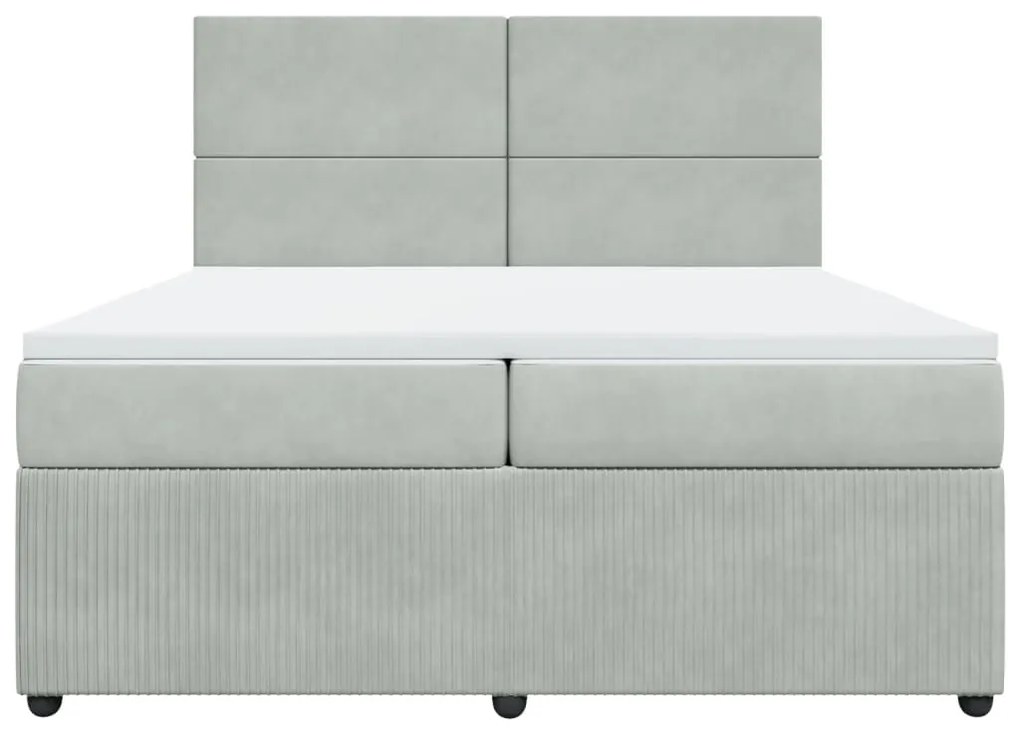 vidaXL Κρεβάτι Boxspring με Στρώμα Ανοιχτό Γκρι 200x200 εκ. Βελούδινο