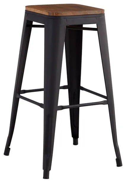 RELIX Wood Σκαμπό Bar, Μέταλλο Βαφή Μαύρο Extra Matte Κάθισμα Dark Oak, Στοιβαζόμενο  42x42 H.76cm Ε5190W,1W