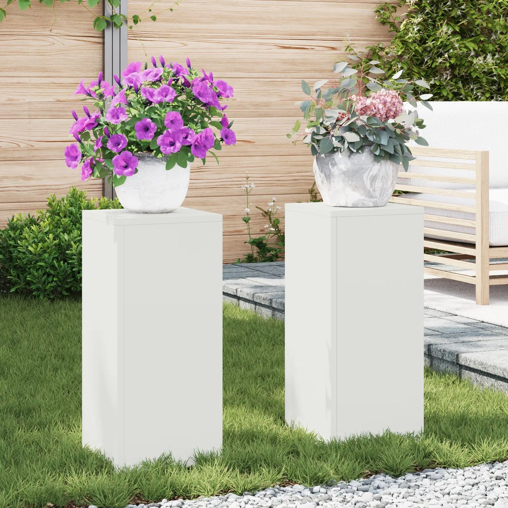 vidaXL Εξωτερικές Σταντ Φυτών σετ 2 σε λευκό, 24x24x55 εκ, Ατσάλι