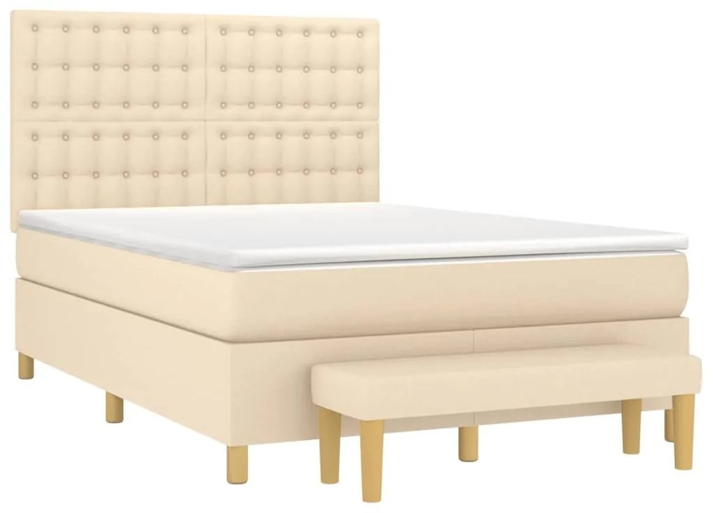 Κρεβάτι Boxspring με Στρώμα Κρεμ 140x190 εκ. Υφασμάτινο - Κρεμ