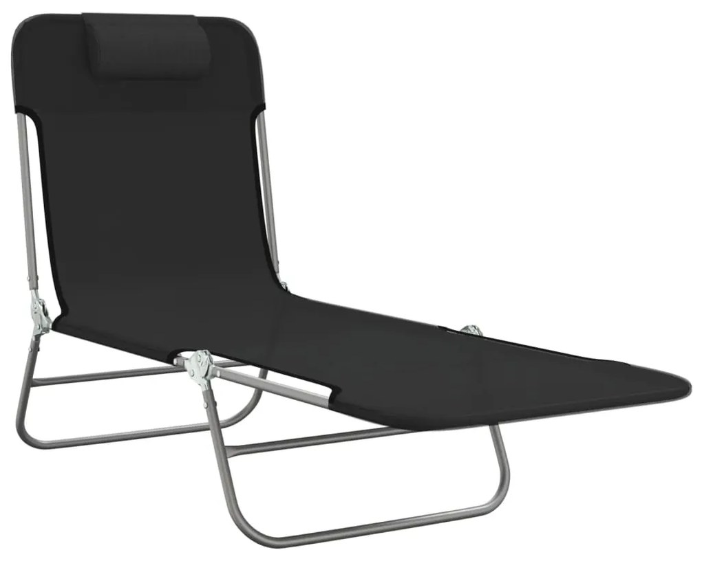 vidaXL Ξαπλώστρες Πτυσσόμενες 2 τεμ. Μαύρες από Textilene &amp; Ατσάλι