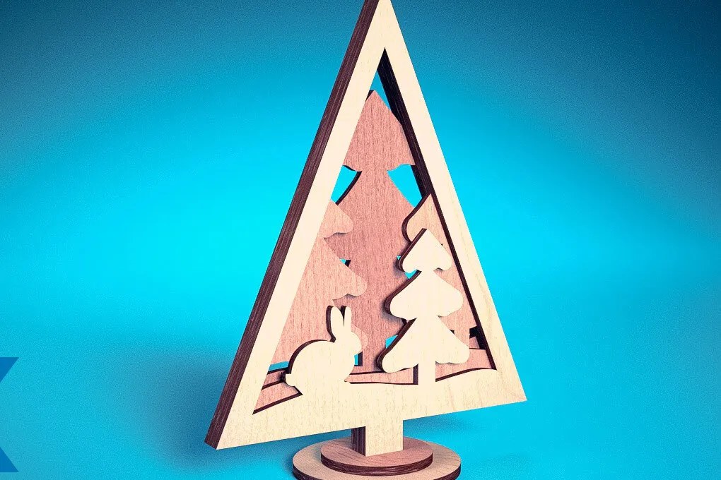 Σετ των 2 Intra απο ξύλο plywood 3mm-4mm πάχος - Χριστουγεννιάτικο Δέντρο Κόψιμο με Λέιζερ  Δίασταση 15x15 cm INTRAFABR-75889330