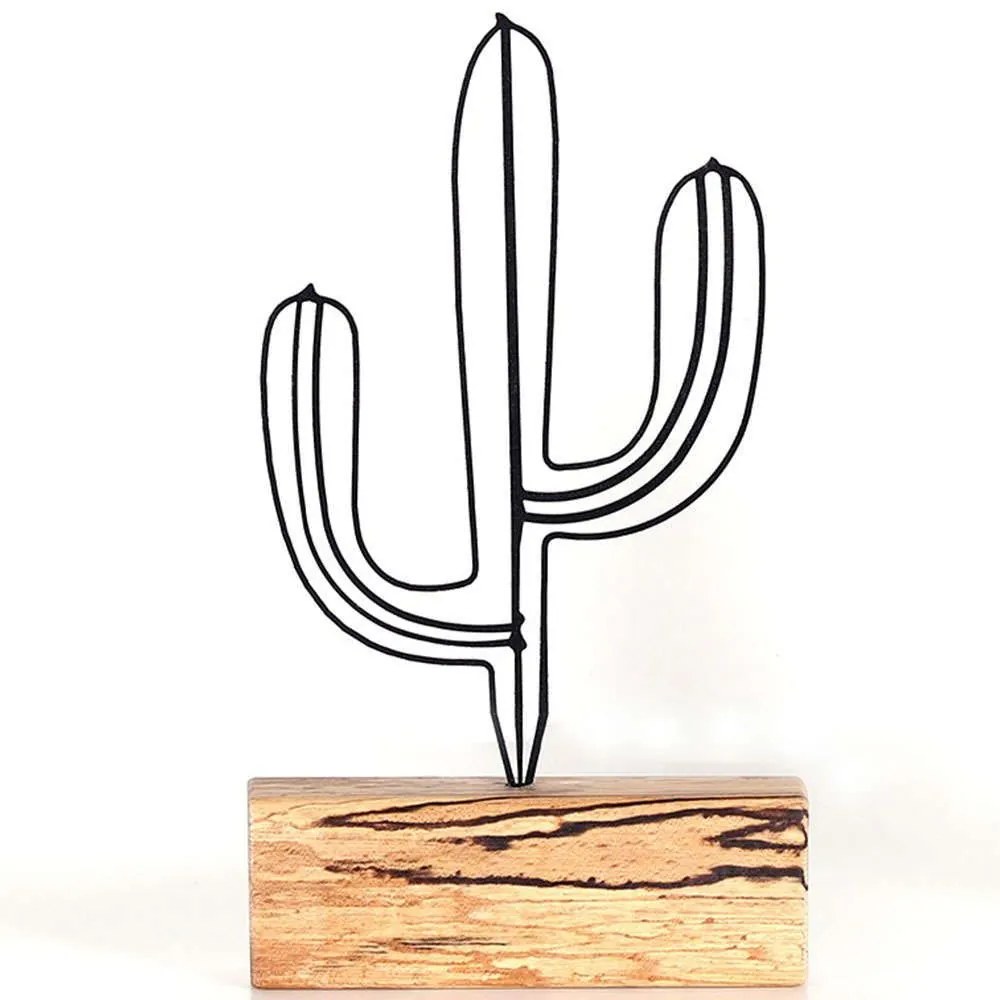 Διακοσμητικό Επιτραπέζιο Cactus Mini 533BSG1140 17x3,5x24cm Natural-Black Aberto Design Metal,Wood