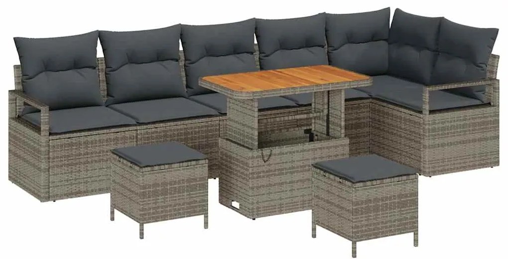 vidaXL Σετ Καναπέ Κήπου με μαξιλάρι 9 pcs Γκρι 90 x 55 x 71 cm
