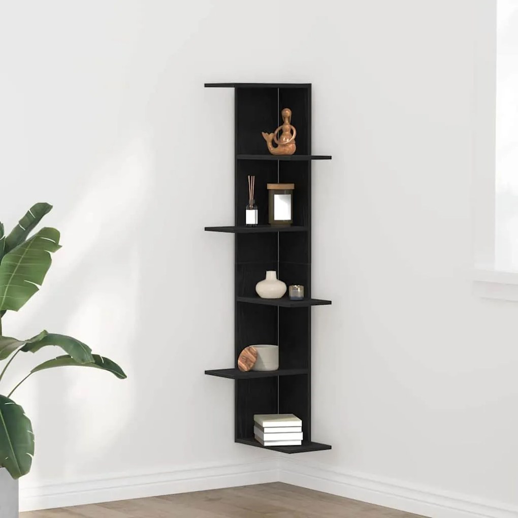 vidaXL Γωνιακή Ράφια με ράφι Μαύρη δρυς 36.5 x 36.5 x 140 εκ.