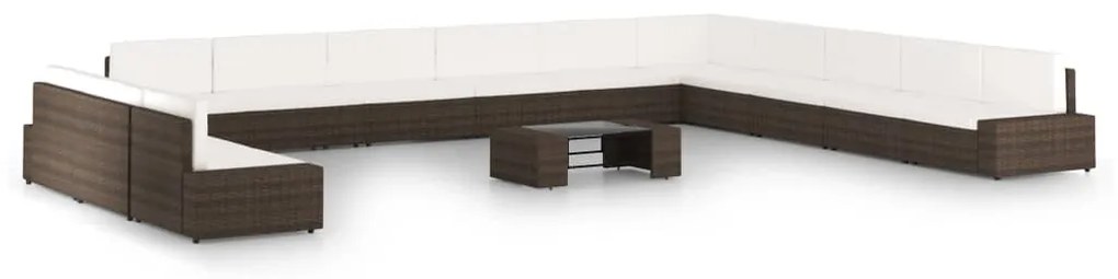 vidaXL Σαλόνι Κήπου 14 Τεμαχίων Καφέ από Συνθετικό Ρατάν με Μαξιλάρια