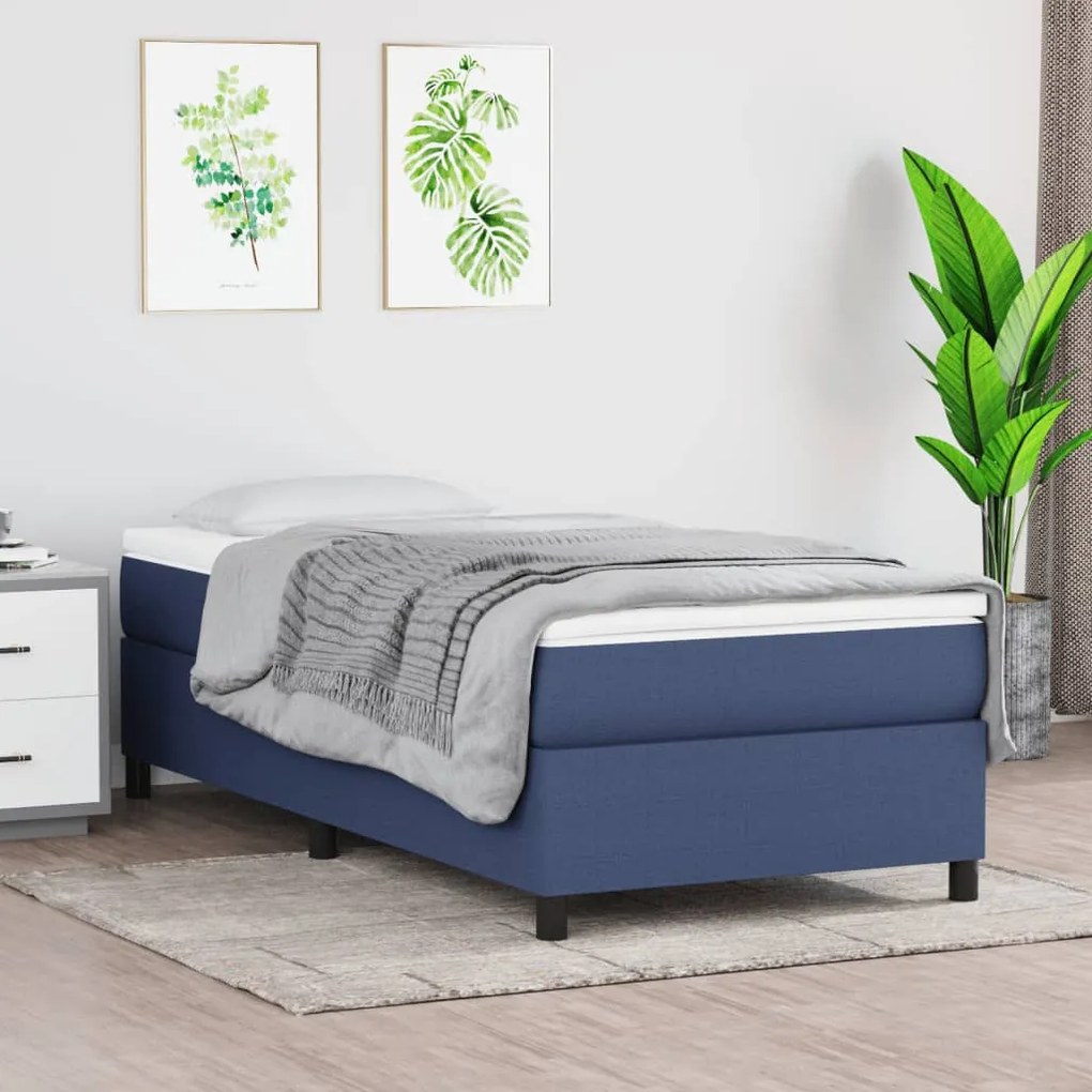 Κρεβάτι Boxspring με Στρώμα Μπλε 80x200 εκ. Υφασμάτινο