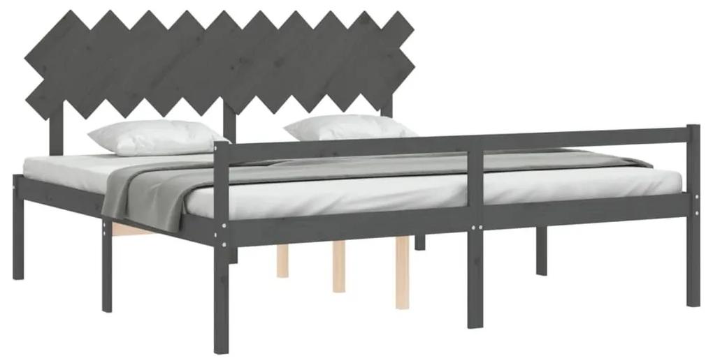 Κρεβάτι Ηλικιωμένου με Κεφαλάρι 200 x 200 εκ. Γκρι Μασίφ Ξύλο - Γκρι
