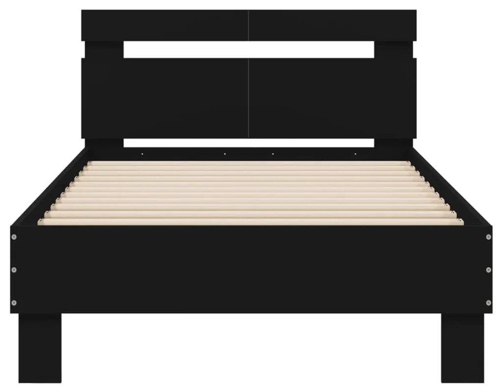 vidaXL Πλαίσιο Κρεβατιού με Κεφαλάρι Μαύρο100x200εκ.Επεξεργασμένο Ξύλο