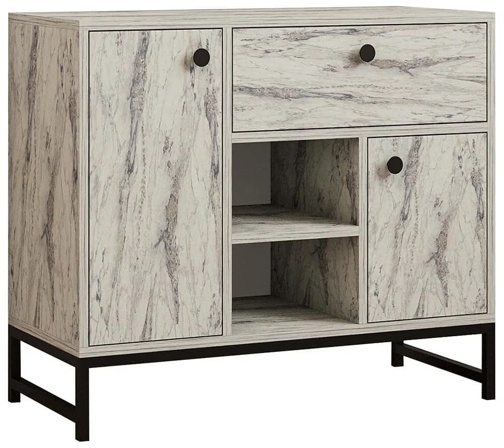 Μπουφές Inci 835PUQ3409 90x40x75cm Marble Effect White Μοριοσανίδα, Μέταλλο
