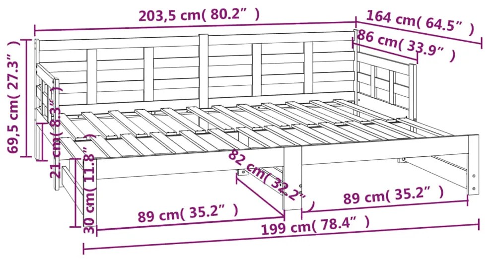 Καναπές Κρεβάτι Συρόμενος Λευκός 2x(80x200) εκ. από Μασίφ Πεύκο - Λευκό