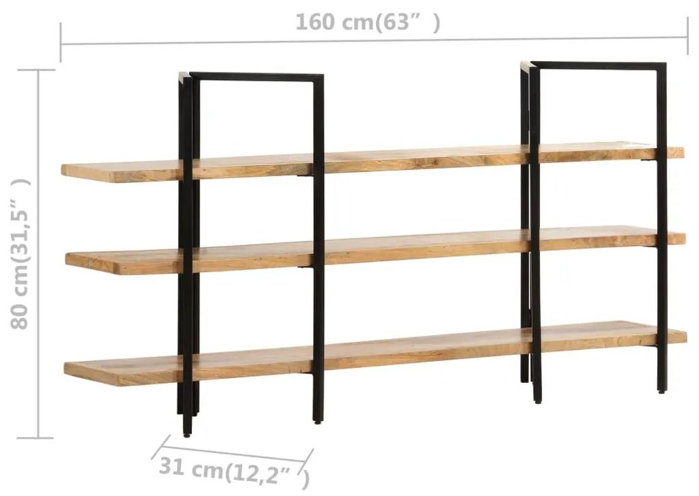 Βιβλιοθήκη με 3 Επίπεδα 160 x 31 x 80 εκ. Μασίφ Ξύλο Μάνγκο - Καφέ