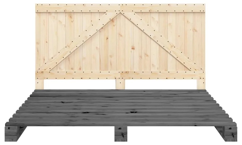vidaXL Πλαίσιο Κρεβατιού με Κεφαλάρι Γκρι 180x200εκ. Μασίφ Ξύλο Πεύκου