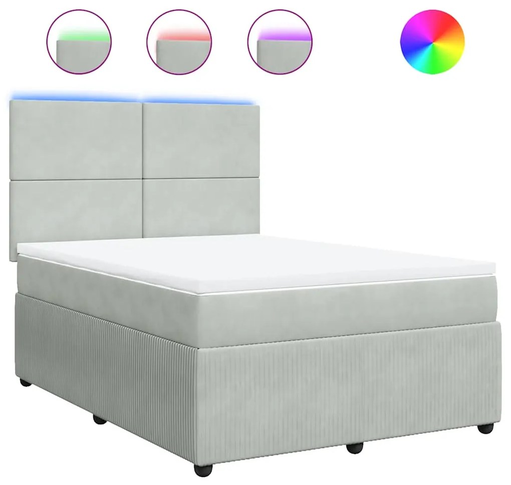 vidaXL Κρεβάτι Boxspring με Στρώμα Ανοιχτό Γκρι 160x200 εκ. Βελούδινο