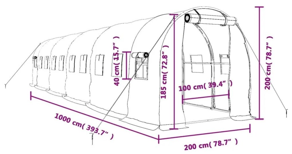 Θερμοκήπιο Πράσινο 20 μ² 10 x 2 x 2 μ. με Ατσάλινο Πλαίσιο - Πράσινο