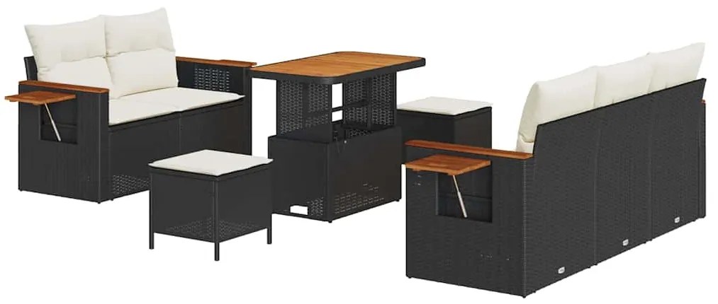 vidaXL Σετ Καναπέ Κήπου 8 pcs Μαύρο και κρεμ 90 x 55 x 71 cm