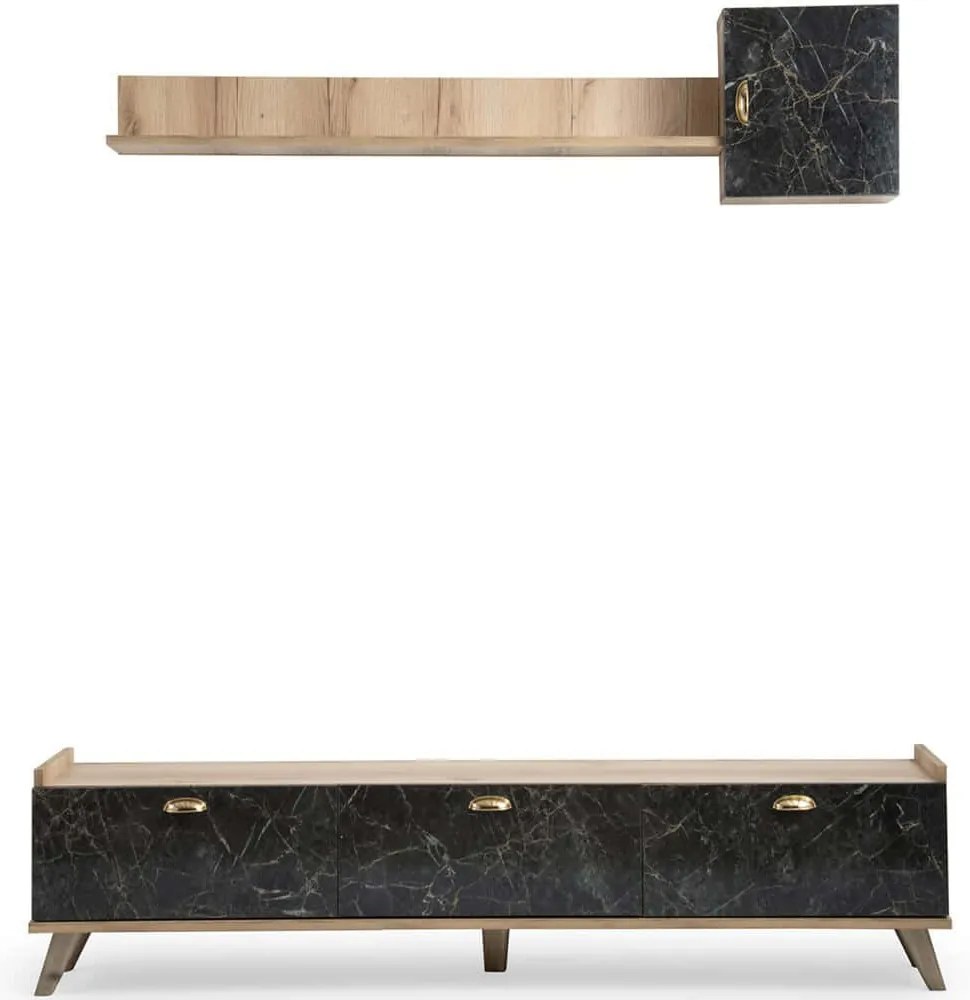 Σύνθεση Τηλεόρασης Sumer 566BMS1152 178x44,8x34,6cm Marble Effect Black-Oak