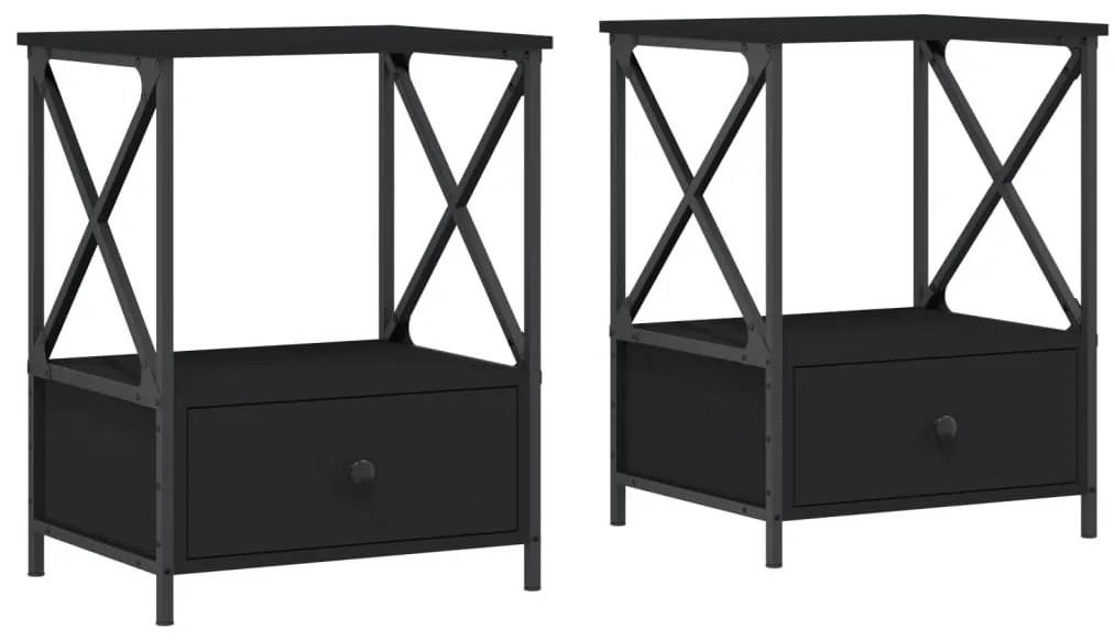 vidaXL Κομοδίνα 2 τεμ. Μαύρα 50 x 41 x 65 εκ. από Επεξεργασμένο Ξύλο