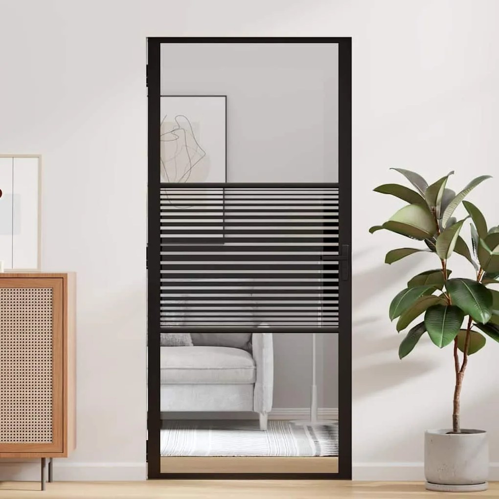 vidaXL Γυάλινη πόρτα Ριγέ Μαύρο 76 x 3.5 x 201.5 εκ Αλουμίνιο