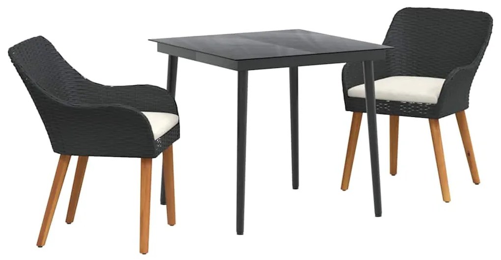 vidaXL Σέτ φαγητού για κήπο με μαξιλάρι 3 pcs Μαύρο συνθετικό ρατάν