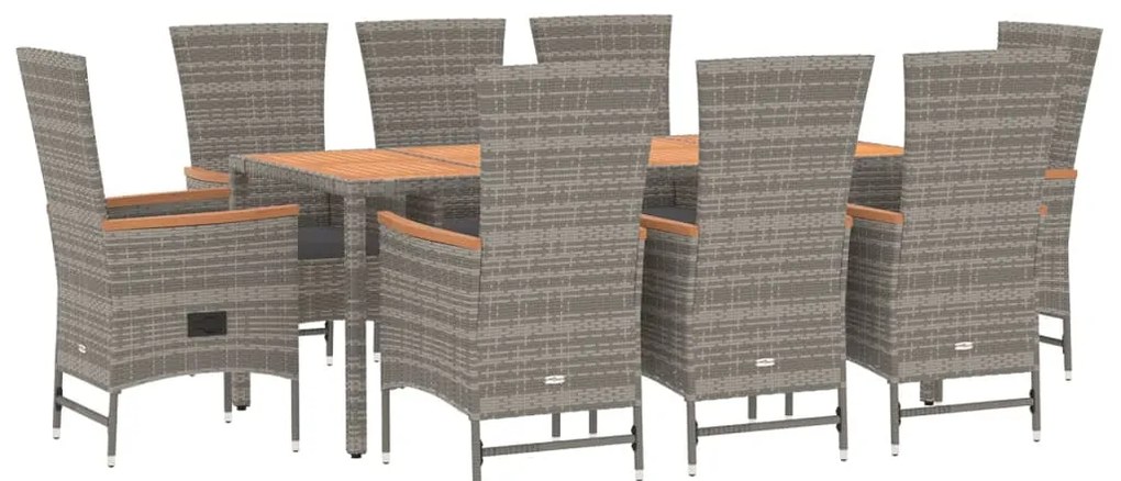 vidaXL Σετ Τραπεζαρίας Κήπου 9 τεμ. Γκρι Συνθ. Ρατάν με Μαξιλάρια