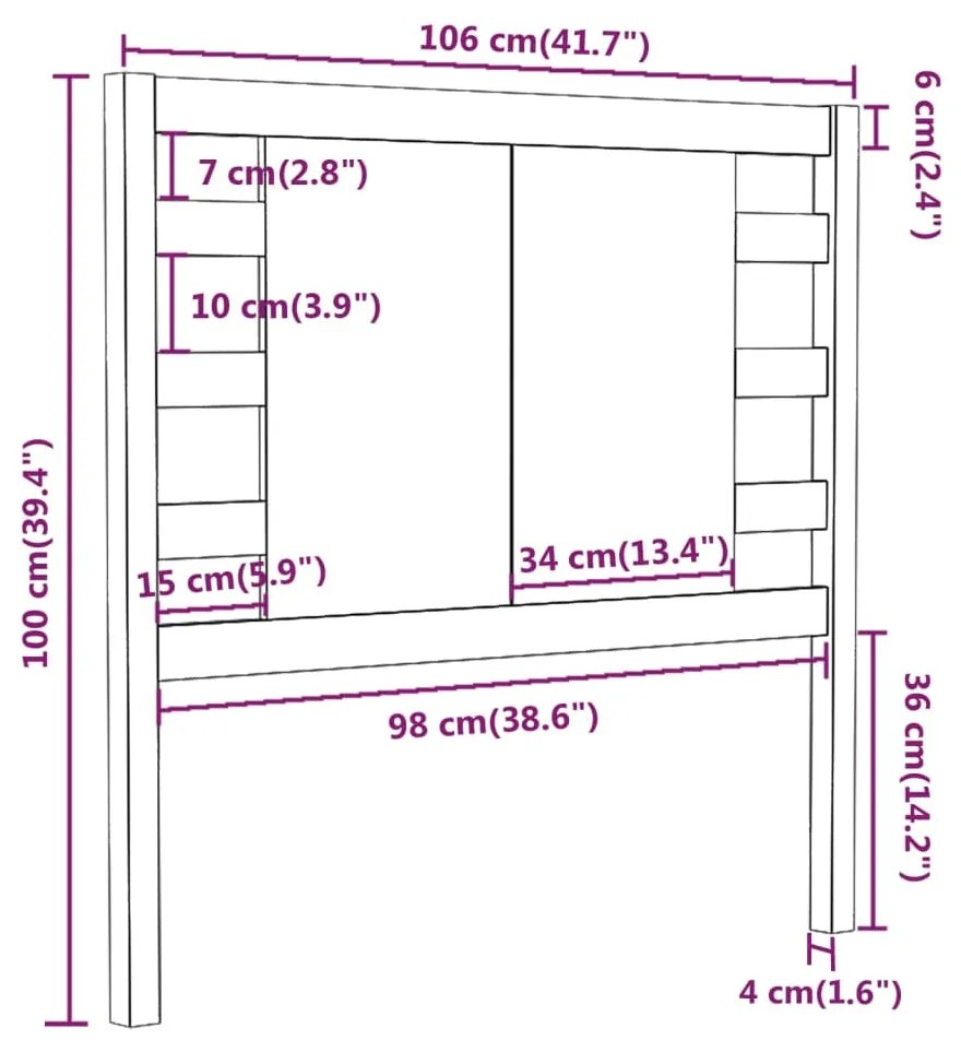 vidaXL Κεφαλάρι Κρεβατιού Μαύρο 106 x 4 x 100 εκ. Μασίφ Ξύλο Πεύκου