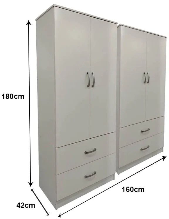 Ντουλάπα τετράφυλλη με συρτάρια Lego pakoworld λευκή 160x42x180εκ