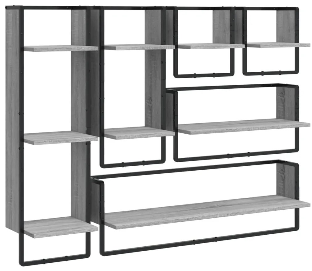 vidaXL Ράφια Τοίχου Σετ 6 τεμ. με Μπάρες Γκρι Sonoma Επεξ. ξύλο